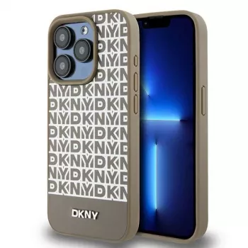 DKNY DKHMP15XPSOSPW Hardcase Leder mit Printmuster und Metall-Logo MagSafe für iPhone 15 Pro Max 6,7 inch Braun