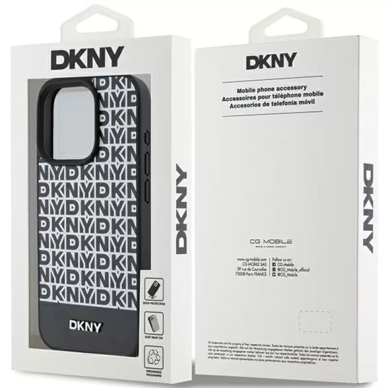 DKNY DKHMP15XPSOSPK Hardcase Leder mit Printmuster und Metall-Logo MagSafe für iPhone 15 Pro Max 6.7 Schwarz