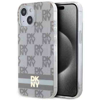 DKNY DKHMP15MHCPTSE Hard Case für iPhone 15 Plus / 14 Plus 6,7 inch Beige Karo-Monochrom-Muster & bedruckte Streifen MagSafe