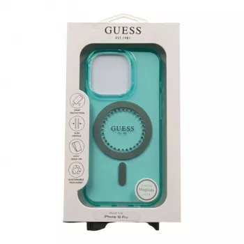 Guess GUHMP16LPFTDTEN iPhone 16 Pro 6,3 inch Hardcase IML Rhinestones MagSafe Grün