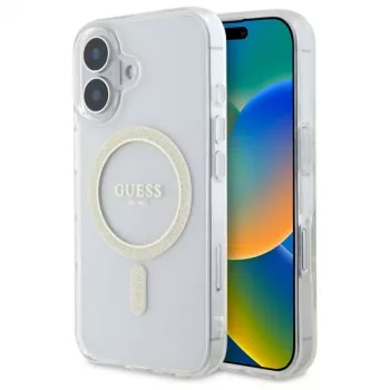 Guess GUHMP16MHFGERET iPhone 16 Plus 6,7 inch Transparente Hardcase IML Glitter Circle MagSafe