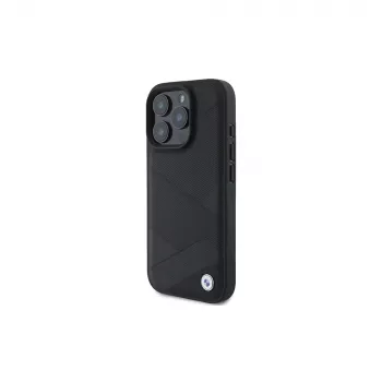 BMW Sign Leather Crossing Lines Pattern Hard Case für Apple iPhone 16 Pro 6,3 Zoll Schwarz
