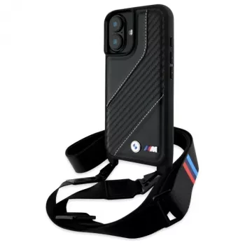 BMW BMHCP16M23PSCCK iPhone 16 Plus 6.7 Black Hardcase M Edition Carbon Stripe & Strap