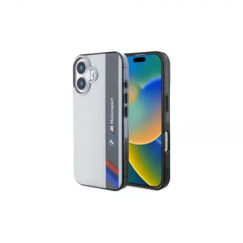 BMW BMHCP16S23HTFEG iPhone 16 6,1 Zoll Grau Hartschale Motorsport IML Vertikaler Streifen