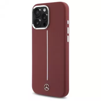 Mercedes-Benz Silikonhülle für iPhone 16 Pro Max 6,9 inch Rot mit weißem Streifen MagSafe