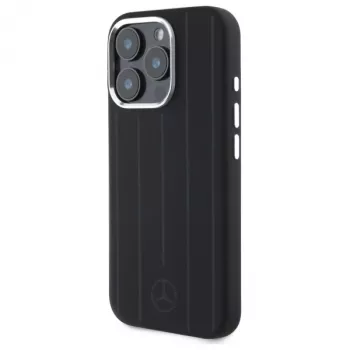 Mercedes-Benz iPhone 16 Pro Max 6,9 inch Silikon-Hardcase mit vertikalen Tonstreifen und MagSafe - Schwarz