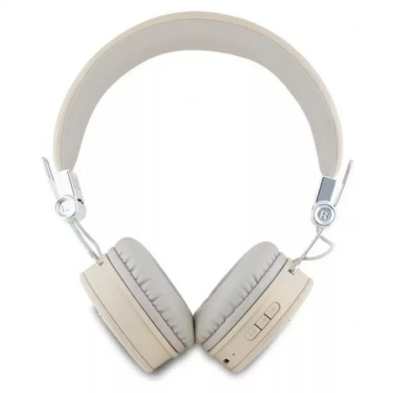 Guess Grained Classic Round Shape Wireless Bluetooth Over-Ear Headphones with ENC, Beige