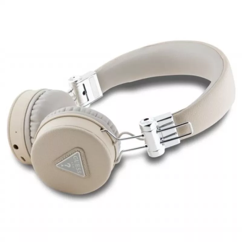 Guess Grained Classic Round Shape Wireless Bluetooth Over-Ear Headphones with ENC, Beige