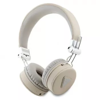 Guess Grained Classic Round Shape Wireless Bluetooth Over-Ear Headphones with ENC, Beige