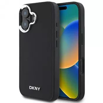 DKNY DKHMP16SPSCMCLK Hard Case für Apple iPhone 16 6,1 Zoll Schwarz Plain Silver Logo MagSafe