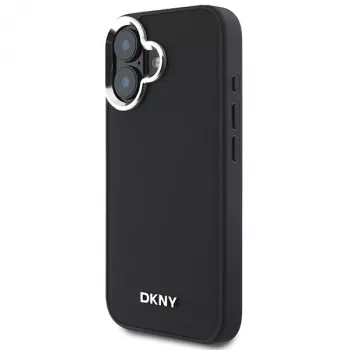 DKNY DKHMP16SPSCMCLK Hard Case für Apple iPhone 16 6,1 Zoll Schwarz Plain Silver Logo MagSafe