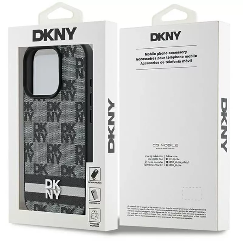 DKNY DKHCP16LPCPTSSK Hard Case für Apple iPhone 16 Pro 6,3 Zoll Schwarz Karomuster & Bedruckte Streifen