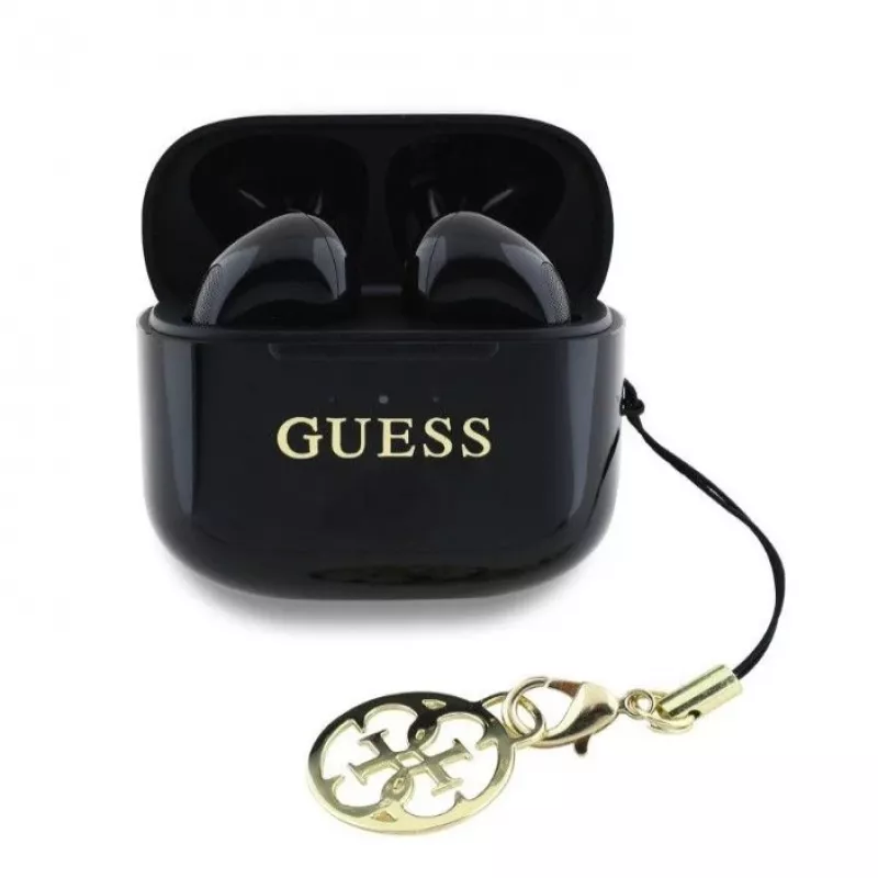 Guess Glossy Effect Printed Classic Logo & Charm TWS Bluetooth Earbuds mit Ladecase (Schwarz)