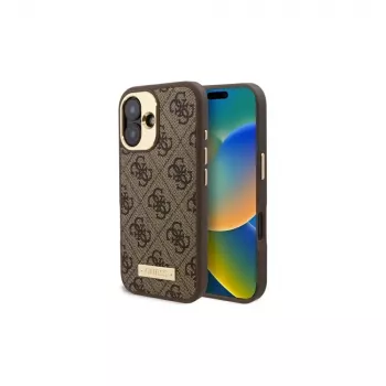 Guess GUHMP16SU4GPRW iPhone 16 6,1 Zoll Braune Hartschale 4G Logo Plate MagSafe