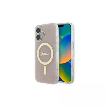 Guess GUHMP16SH4STP Hard Case für Apple iPhone 16 6,1 Zoll Pink IML 4G MagSafe