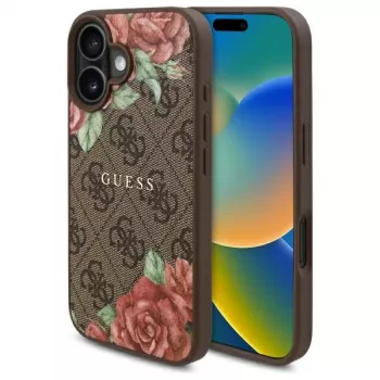 Guess GUHMP16SP4ROPEMCW Hardcase für Apple iPhone 16 6,1 Zoll Braun 4G Flowers Print MagSafe