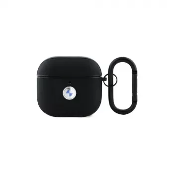 BMW BMA4SSLBK AirPods 4 Cover Schwarz Echtes Leder Silber Logo