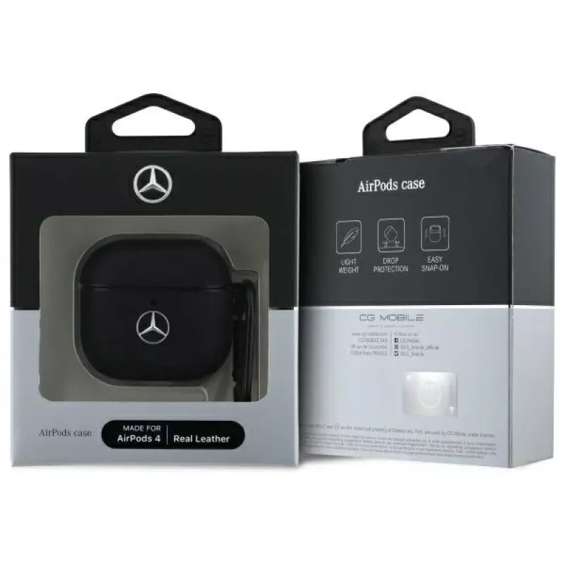 Mercedes-Benz MEA4CSLBK AirPods 4 Hülle Schwarz Leder Metall Logo