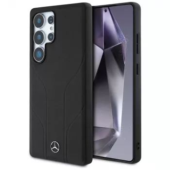 MERCEDES-BENZ Etui Mercedes Leather Debossed Lines MagSafe für Samsung Galaxy S25 Ultra Schwarz