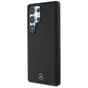 MERCEDES-BENZ Etui Mercedes Leather Debossed Lines MagSafe für Samsung Galaxy S25 Ultra Schwarz