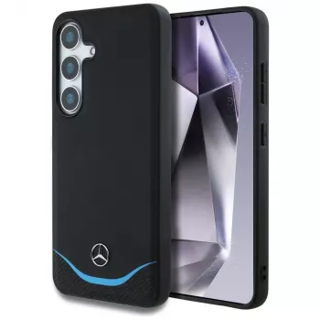 MERCEDES-BENZ Etui Mercedes Leather Contrasted Blue Horizontal Curve MagSafe für Samsung Galaxy S25 Schwarz