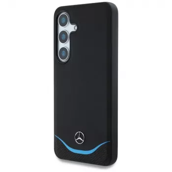 MERCEDES-BENZ Etui Mercedes Leather Contrasted Blue Horizontal Curve MagSafe für Samsung Galaxy S25 Schwarz