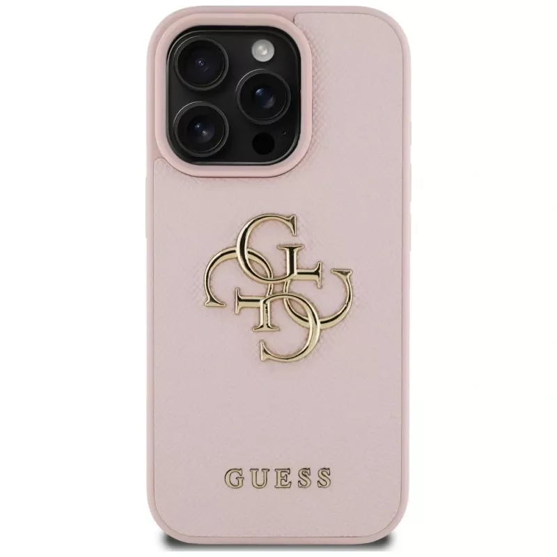 Guess Grained Big 4G Logo Small Classic Logo Back Cover für Apple iPhone 16 Pro (Pink)