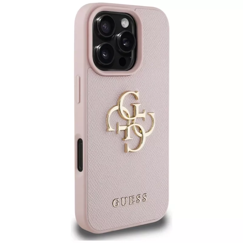 Guess Grained Big 4G Logo Small Classic Logo Back Cover für Apple iPhone 16 Pro (Pink)