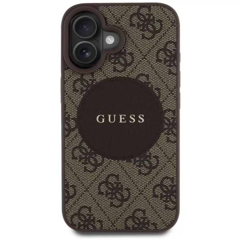 Guess 4G Circle Classic Logo MagSafe Case für iPhone 16, Braun