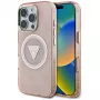Guess IML Metal Glitter 4G Circle Triangle MagSafe Case für Apple iPhone 16 Pro Max (Pink)