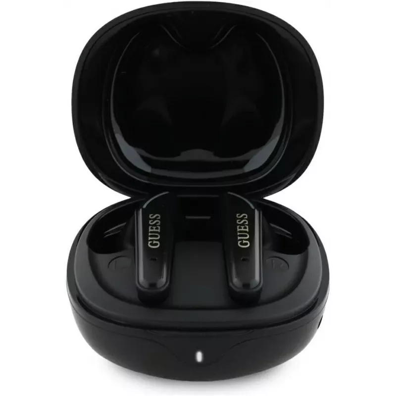 Guess Flat Classic Logo Electroplated TWS Earbuds mit Ladecase (Schwarz)