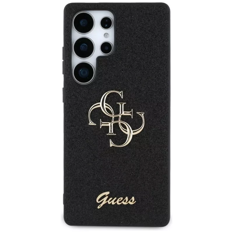 Guess Fixed Glitter Big 4G Metal Logo Case für Samsung Galaxy S25 Ultra (Schwarz)