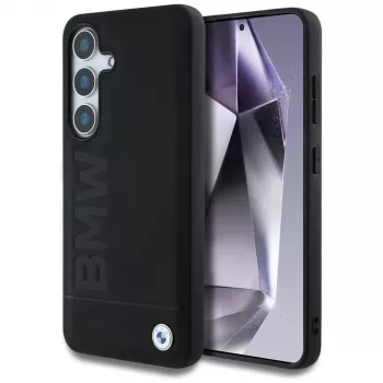 BMW Leather Big Wordmark Case für Samsung Galaxy S25+ Schwarz
