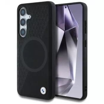 BMW Leder-Halbtextur MagSafe Case für Samsung Galaxy S25 Schwarz