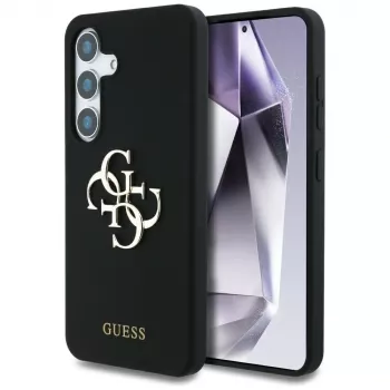 Guess Silicone Big 4G Logo Bottom Script Case für Samsung Galaxy S25, Schwarz