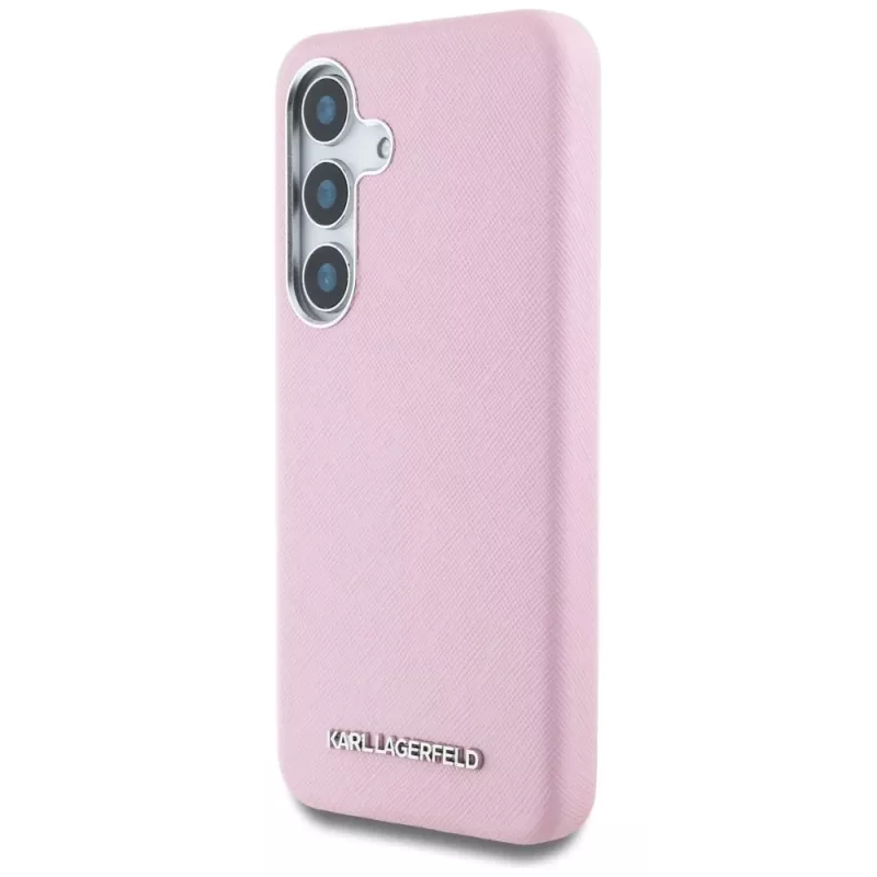 Karl Lagerfeld Saffiano FullWrapped Elongated Metal Logo MagSafe Case für Samsung Galaxy S25 Pink