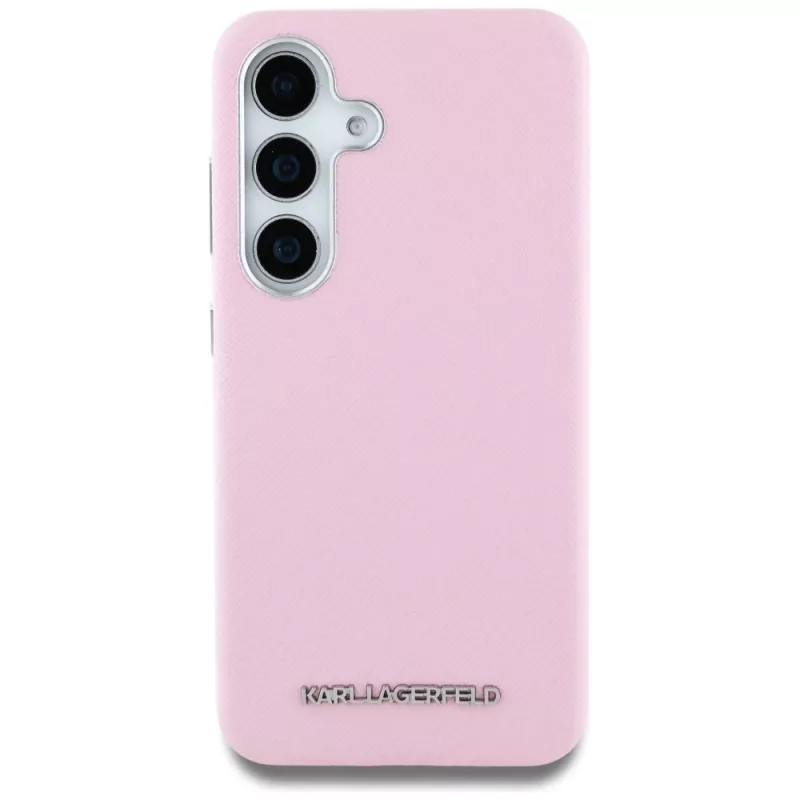 Karl Lagerfeld Saffiano FullWrapped Elongated Metal Logo MagSafe Case für Samsung Galaxy S25 Pink
