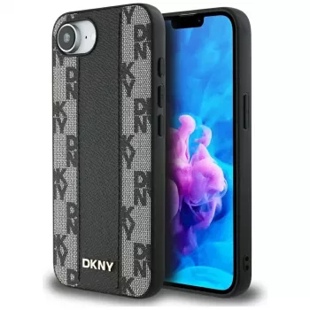 DKNY Leder Checkered Mono Pattern MagSafe Case für iPhone 16e / 17e Schwarz