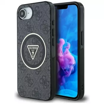 Guess IML Metal Glitter 4G Circle Triangle MagSafe Case für iPhone 16e (Schwarz)