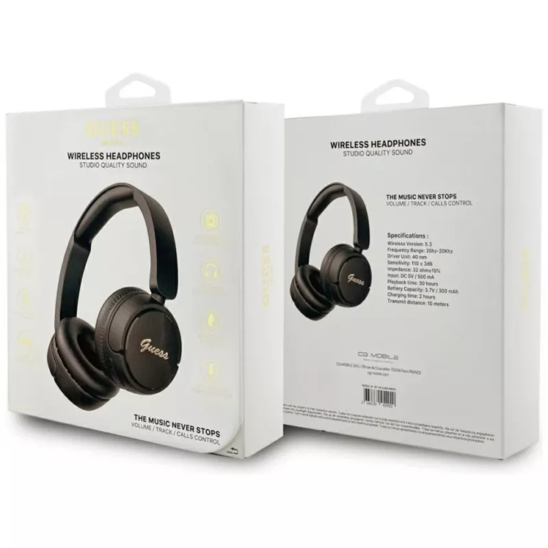 Guess Metal Logo Script Wireless Bluetooth 5.3 Over-Ear Headphones, Schwarz
