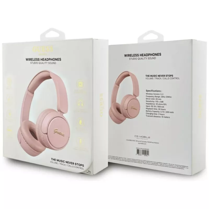 Guess Metal Logo Script Kabellose Bluetooth 5.3 On-Ear-Kopfhörer (Pink)