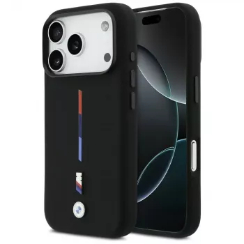 BMW M Silicon Tricolor Line MagSafe Case für iPhone 17 Pro Schwarz