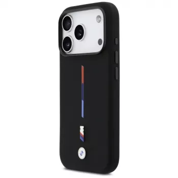 BMW M Silicon Tricolor Line MagSafe Case für iPhone 17 Pro Schwarz