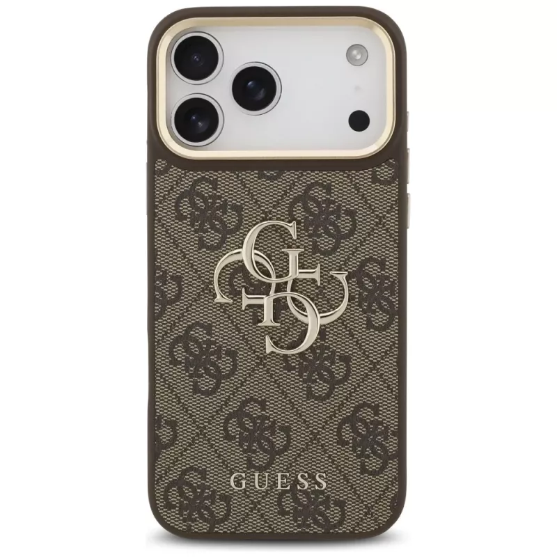 Guess 4G Big Classic Logo BigStrap Metal Buttons Case für iPhone 17 Pro Max, Braun