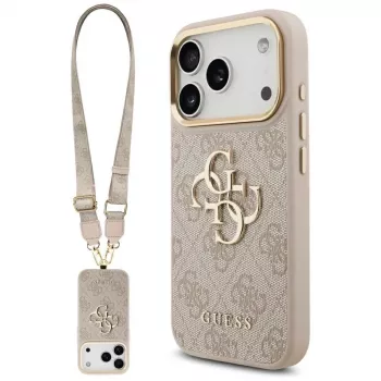 Guess 4G Big Classic Logo Big Strap Metal Buttons Case für Apple iPhone 17 Pro Pink