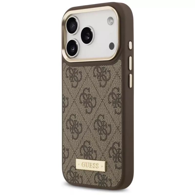 Guess 4G Logo Plate MagSafe Case für Apple iPhone 17 Pro Braun