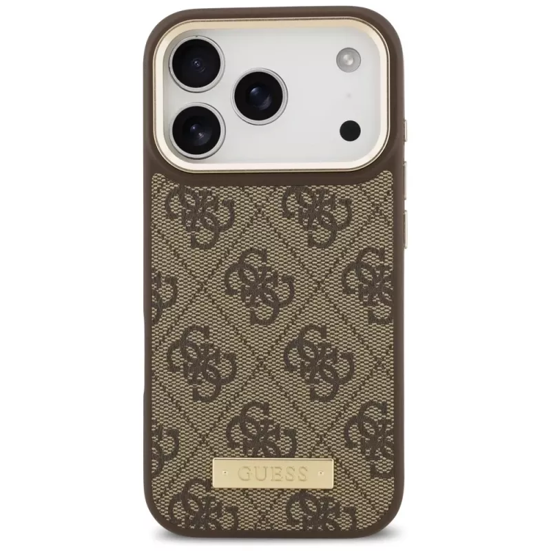 Guess 4G Logo Plate MagSafe Case für Apple iPhone 17 Pro Braun