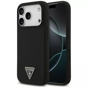 Guess Silikon Triangle Logo MagSafe Hülle für iPhone 17 Pro, Schwarz