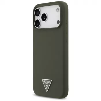Guess Silicone Triangle Logo MagSafe Case für iPhone 17 Pro Max (Khaki)