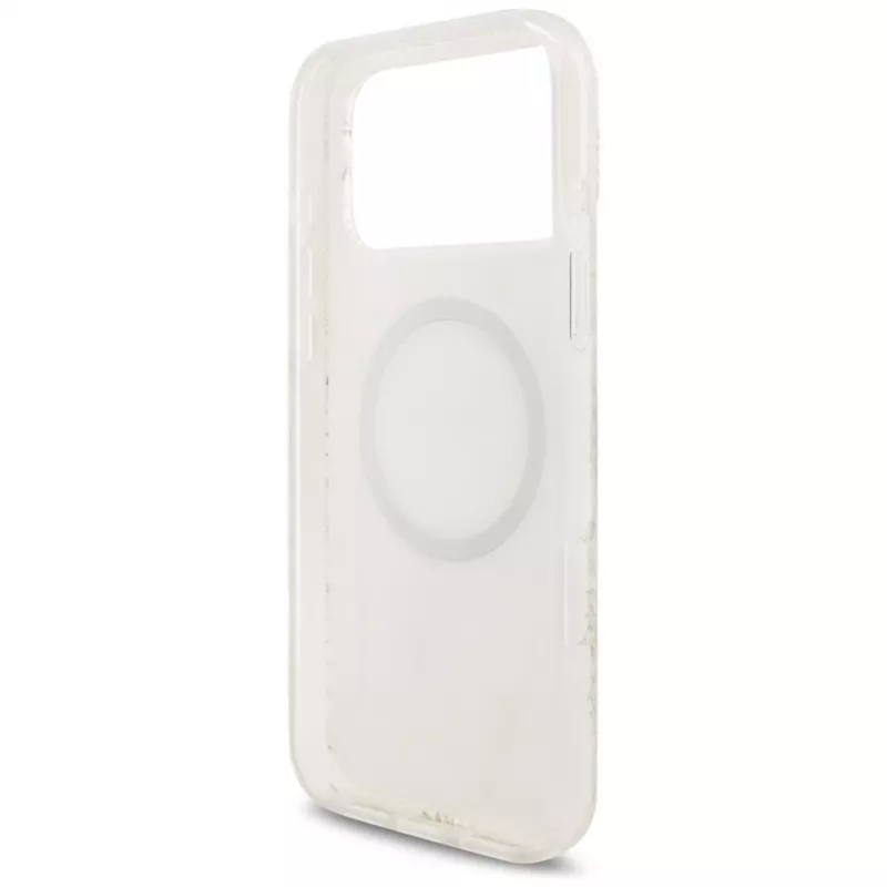 Guess IML Flowers Electro Pearl Strap MagSafe Case für iPhone 17 Pro Max Weiß
